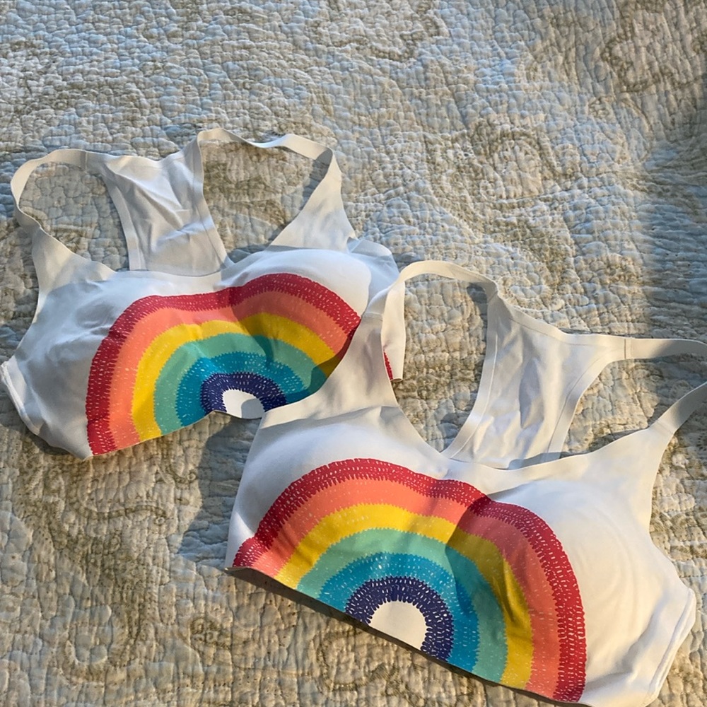 TWO No Boundaries girls sport padded bra - white and rainbow - NWOT